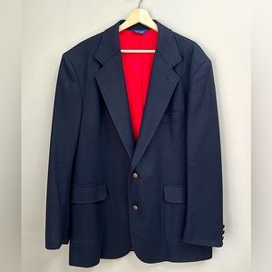 Vintage Men’s Pendleton Navy Blue Wool Blazer Red Lining Made in USA 44L